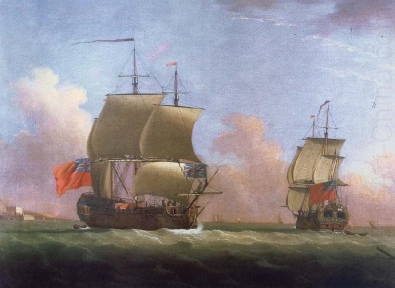 THe Ship rigged royal yacht Dublin in two positions, Monamy, Peter